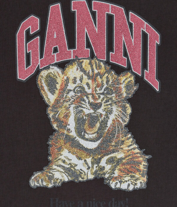 Ganni Heavy Cotton Jersey Tiger Caviar Tee in Phantom Black