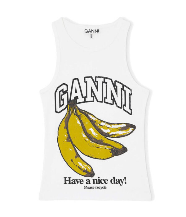 Ganni Compact Rib Tank Top in Bright White