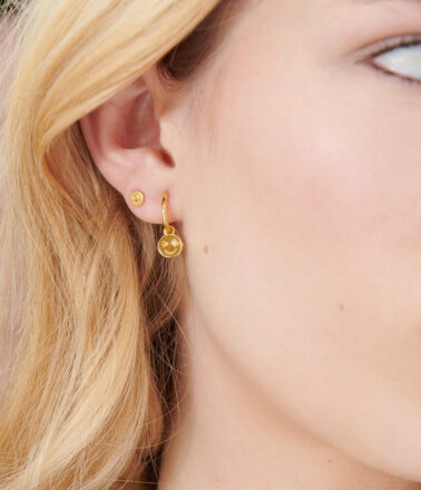 Rachel Jackson Happy Face Huggie Hoop Earrings in Gold