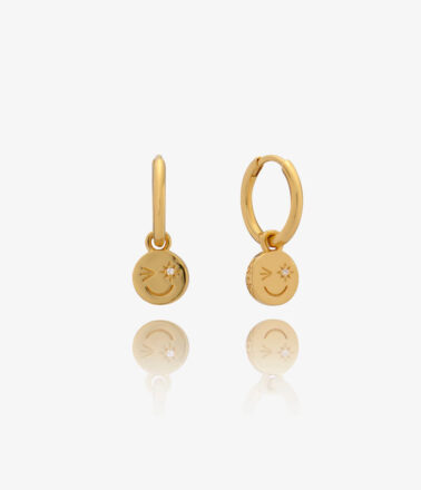 Rachel Jackson Happy Face Huggie Hoop Earrings in Gold