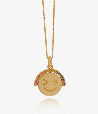 Rachel Jackson Rainbow Happy Face Spinning Necklace in Gold
