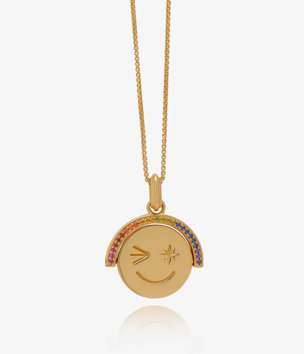 Rachel Jackson Rainbow Happy Face Spinning Necklace in Gold