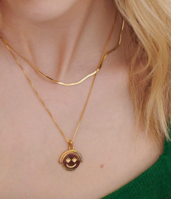 Rachel Jackson Rainbow Happy Face Spinning Necklace in Gold