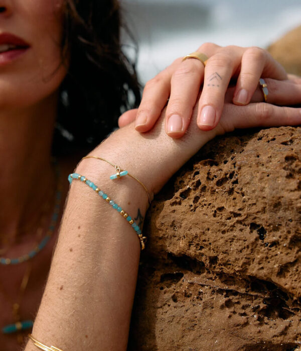 Rachel Jackson Tranquility Amazonite T Bar Bracelet in Gold