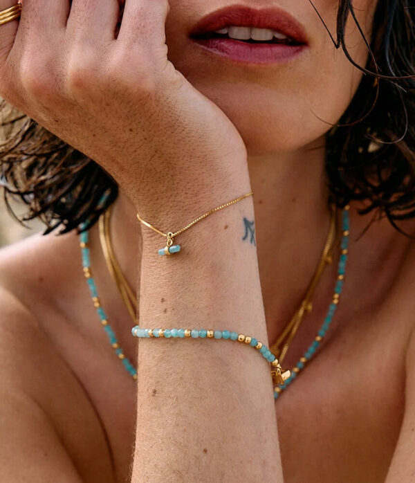 Rachel Jackson Tranquility Amazonite T Bar Bracelet in Gold