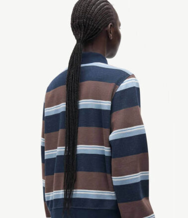 Samsoe Samsoe Sadory Long Sleeve Polo Shirt in Brown Stripe