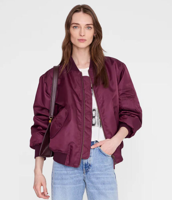Anine Bing Leon Bomber Jacket in Fig (Burgundy)