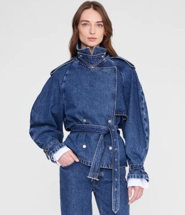 Anine Bing Pascale Trench Coat in Clean Indigo Blue