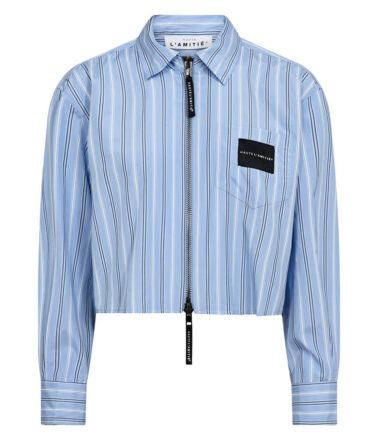 Haute L’Amitie Crop Stripe Zip Shirt in Pale Blue