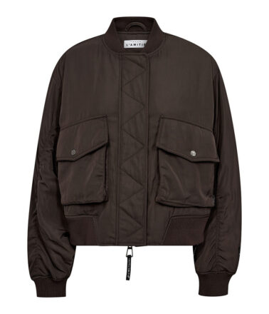 Haute L’Amitie Bailey Zipper Bomber in Mocca Brown