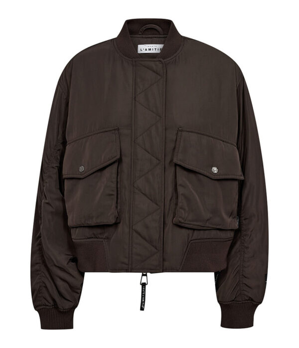 Haute L’Amitie Bailey Zipper Bomber in Mocca Brown