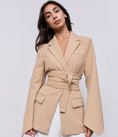 Odd Muse Belted Blazer in Camel Beige