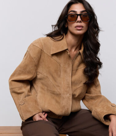 Odd Muse Suede Bomber Jacket in Brown