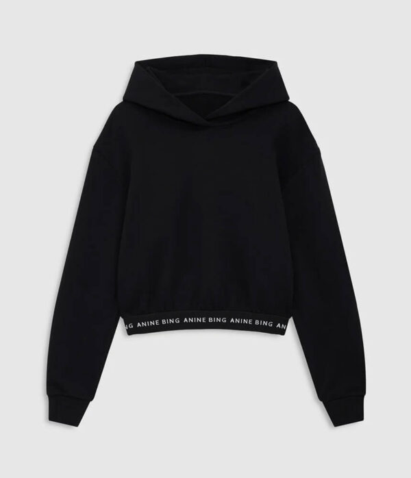 Anine Bing Dany Cropped Hoodie in Black