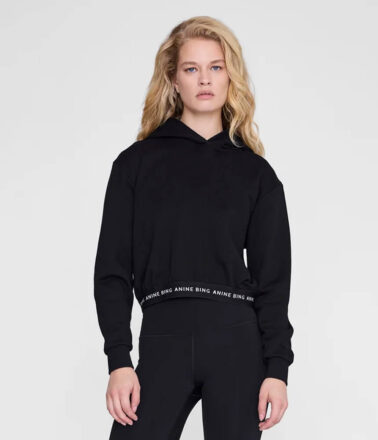 Anine Bing Dany Cropped Hoodie in Black