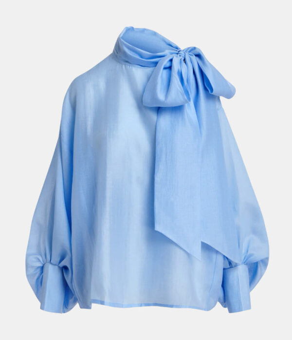 Essentiel Antwerp Karismatic Pussy Bow Tie Top in Sky Blue