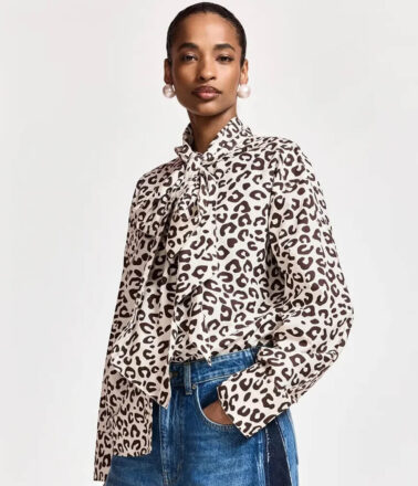 Essentiel Antwerp Khaleesi Pussy Bow Shirt in Brown