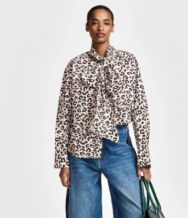 Essentiel Antwerp Khaleesi Pussy Bow Shirt in Brown