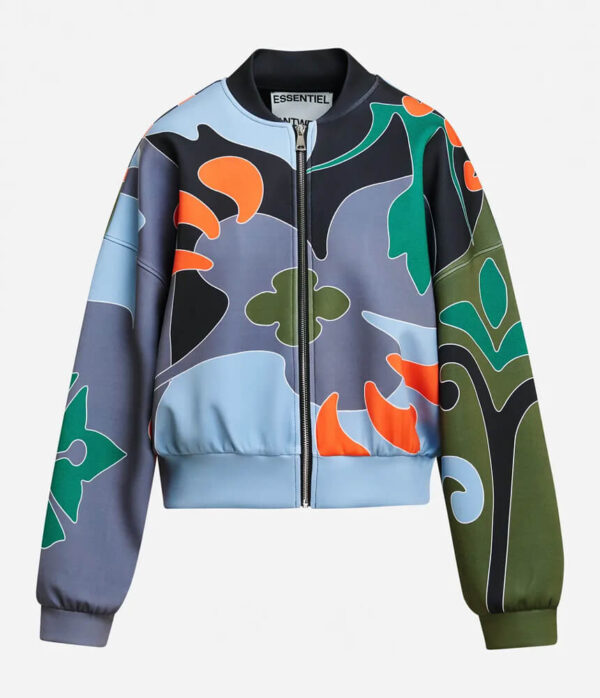 Essentiel Antwerp Kiva Placed Print Bomber Jacket in Dusty Green