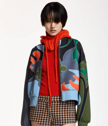 Essentiel Antwerp Kiva Placed Print Bomber Jacket in Dusty Green