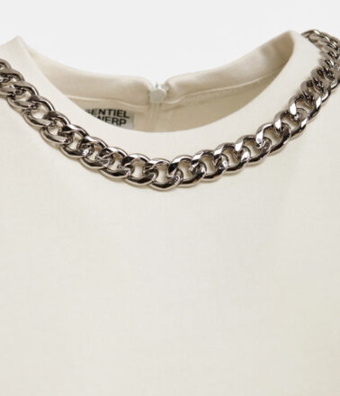 Essentiel Antwerp Klaim Tee Shirt with Chain in Off White