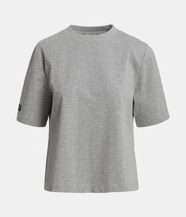 Essentiel Antwerp Kort Tee Shirt with Logo Label in Charcoal Grey