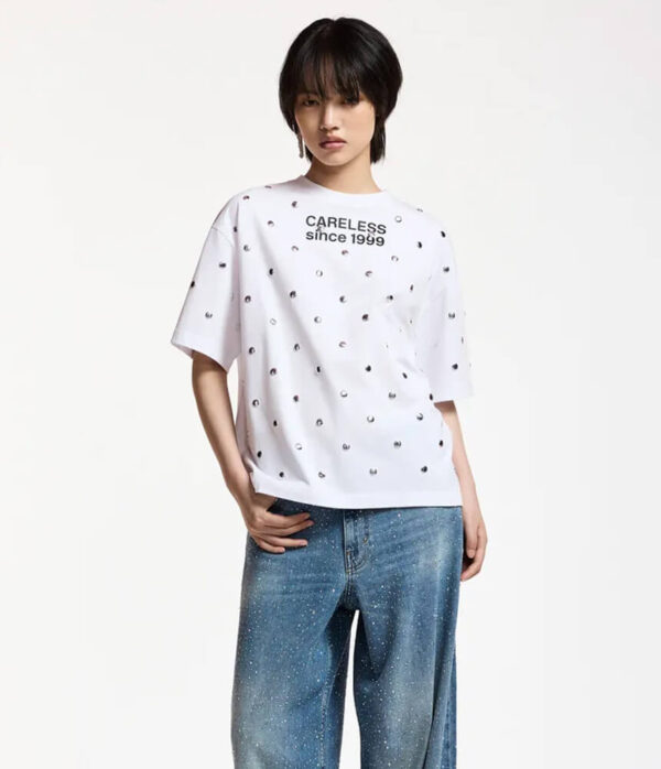 Essentiel Antwerp Kourse Tee Shirt with Studs in White