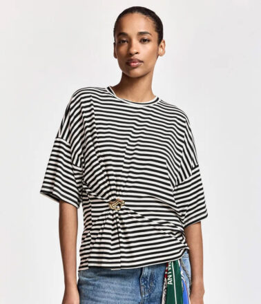 Essentiel Antwerp Kriss Striped Tee Shirt in Black
