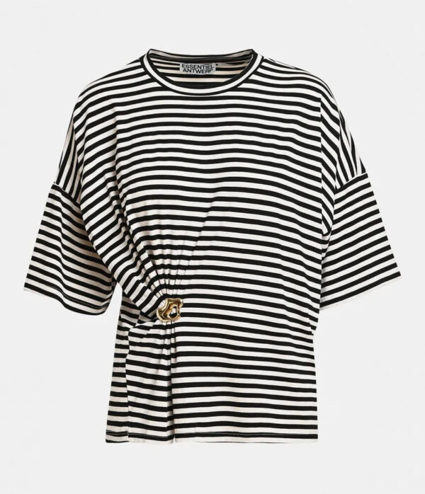Essentiel Antwerp Kriss Striped Tee Shirt in Black
