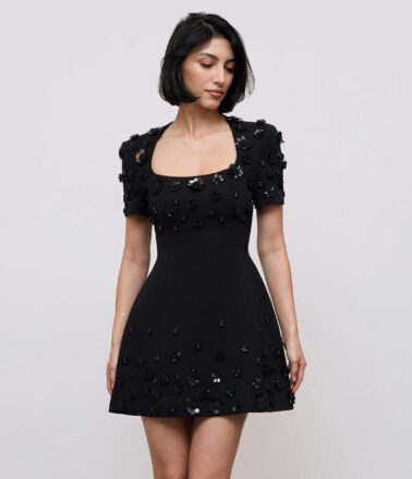 Odd Muse Embellished Applique Mini Dress in Black