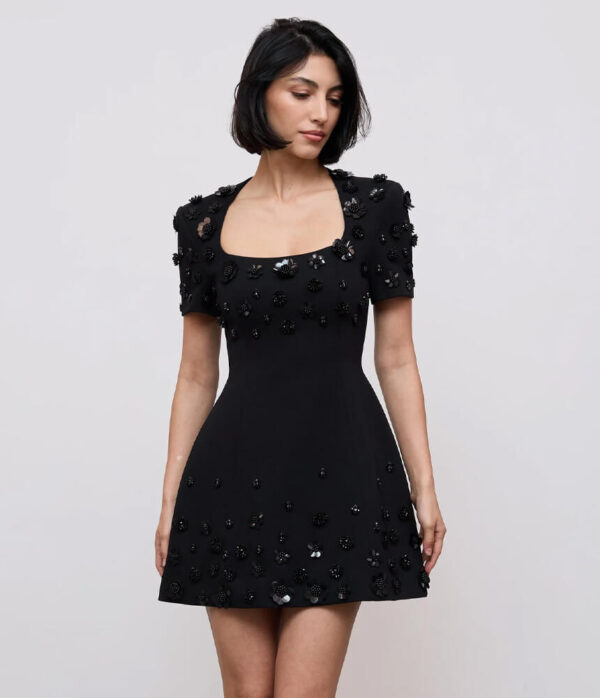 Odd Muse Embellished Applique Mini Dress in Black