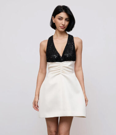 Odd Muse Sequin Contrast Mini Dress in Black and White