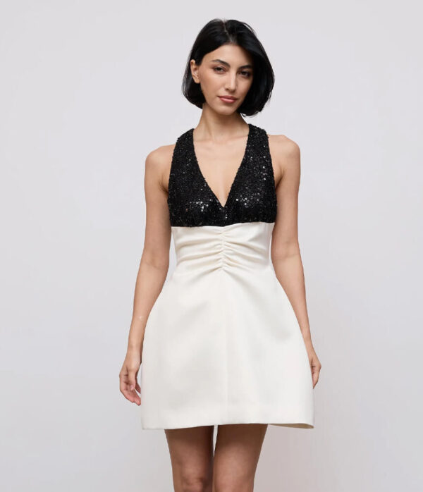 Odd Muse Sequin Contrast Mini Dress in Black and White