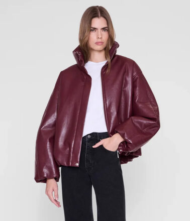Anine Bing Recycled Leather Cyrus Jacket in Burgundy