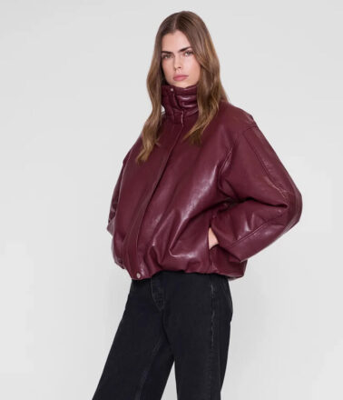 Anine Bing Recycled Leather Cyrus Jacket in Burgundy