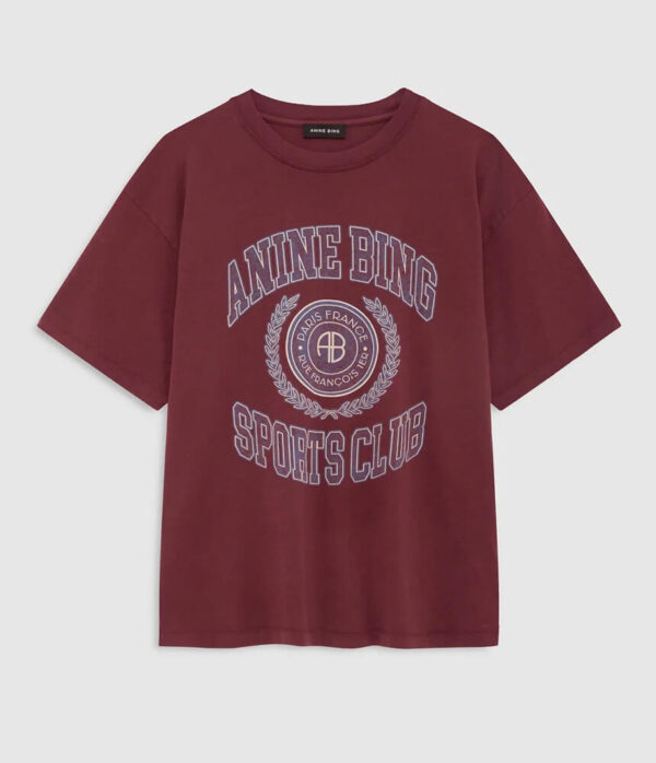 Anine Bing Cade Tee Collegiate in Burgundy