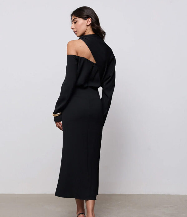Odd Muse Draped One Shoulder Midi Dress in Black