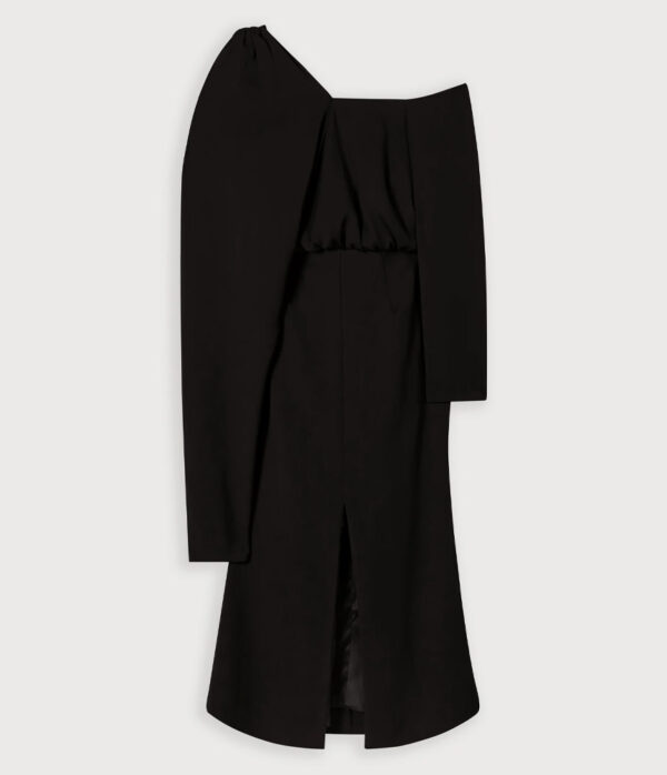 Odd Muse Draped One Shoulder Midi Dress in Black
