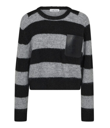 Haute L’Amitie Darcia Stripe Crop Pocket Jumper in Black Grey Mix