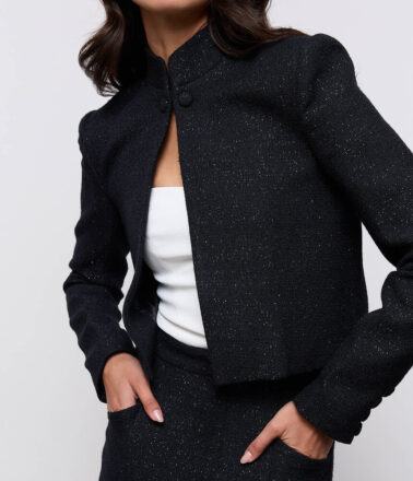 Odd Muse Collarless Tweed Jacket in Black