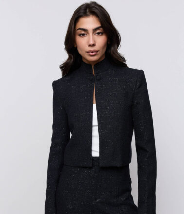 Odd Muse Collarless Tweed Jacket in Black