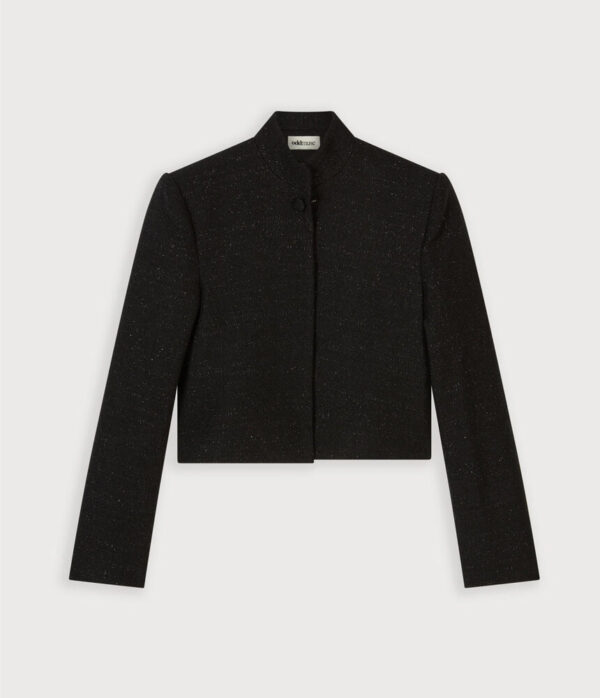 Odd Muse Collarless Tweed Jacket in Black