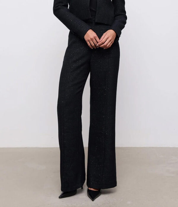 Odd Muse Tweed Slim Flare Trousers in Black