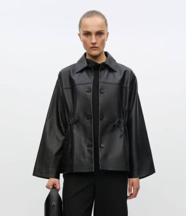 Samsoe Samsoe Salaax Leather Jacket in Black