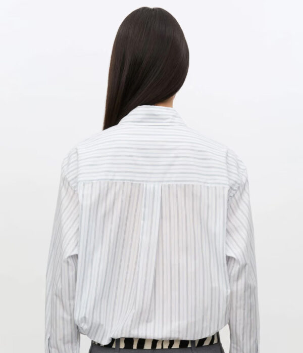 Samsoe Samsoe Salova Pocket Shirt in White & Dusty Blue Stripe