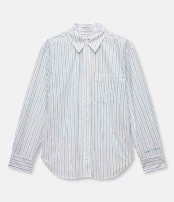 Samsoe Samsoe Salova Pocket Shirt in White & Dusty Blue Stripe
