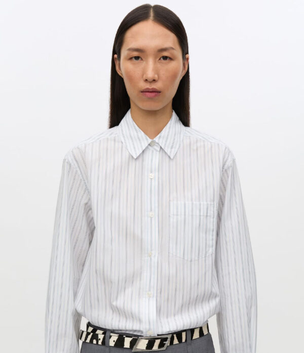 Samsoe Samsoe Salova Pocket Shirt in White & Dusty Blue Stripe