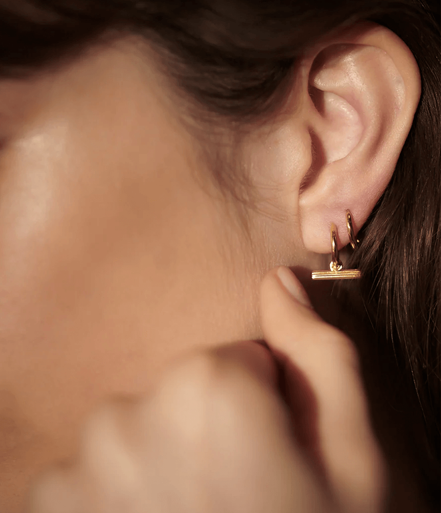 Rachel Jackson Mini T Bar Huggie Hoop Earrings in Gold