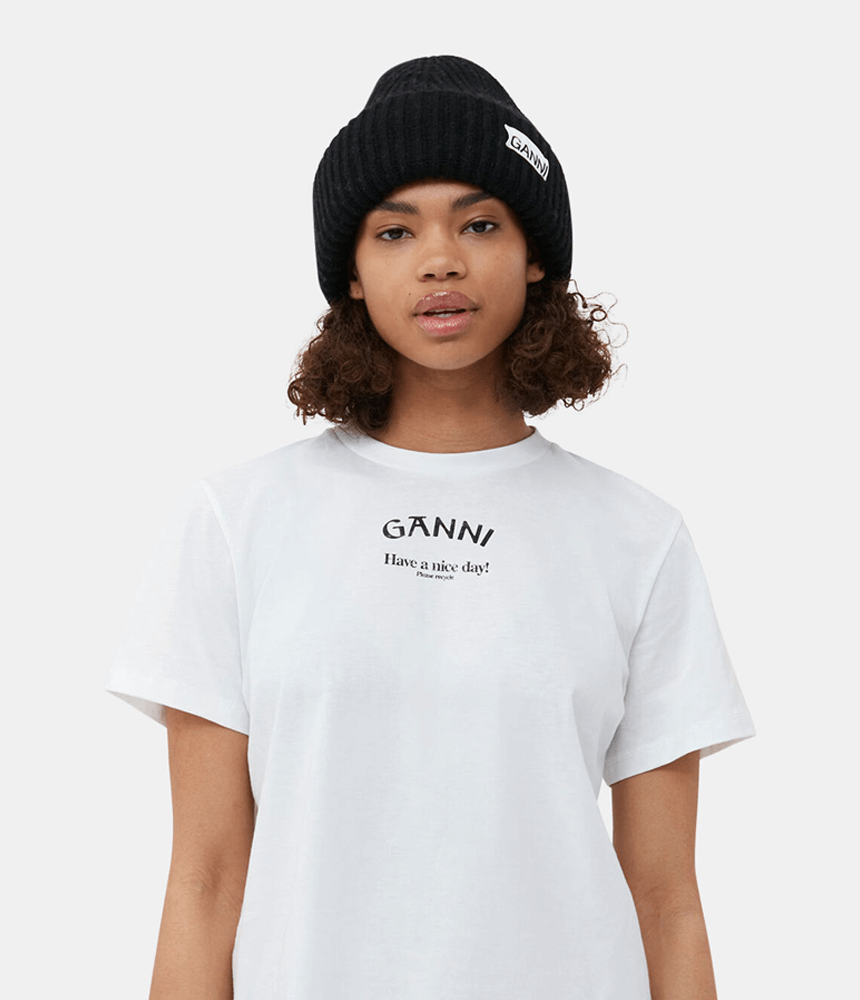 Ganni Structured Ribbed Beanie in Black